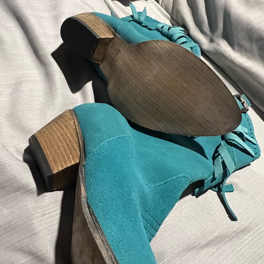 Very Volatile Teal Heeled Boots - Picture 2 of 4